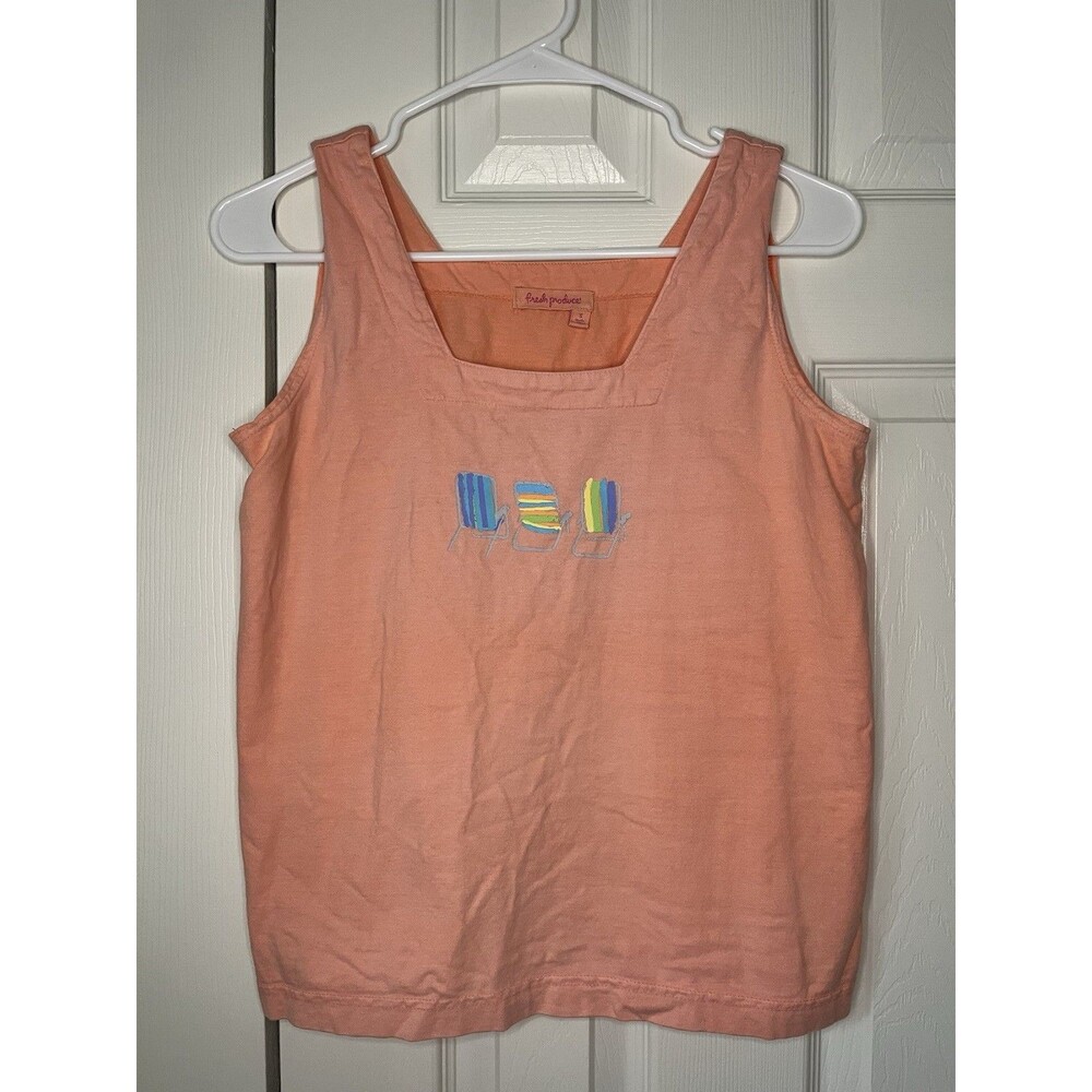 Fresh Produce Peach Beach Chair Square Neck Tank Top Women Small